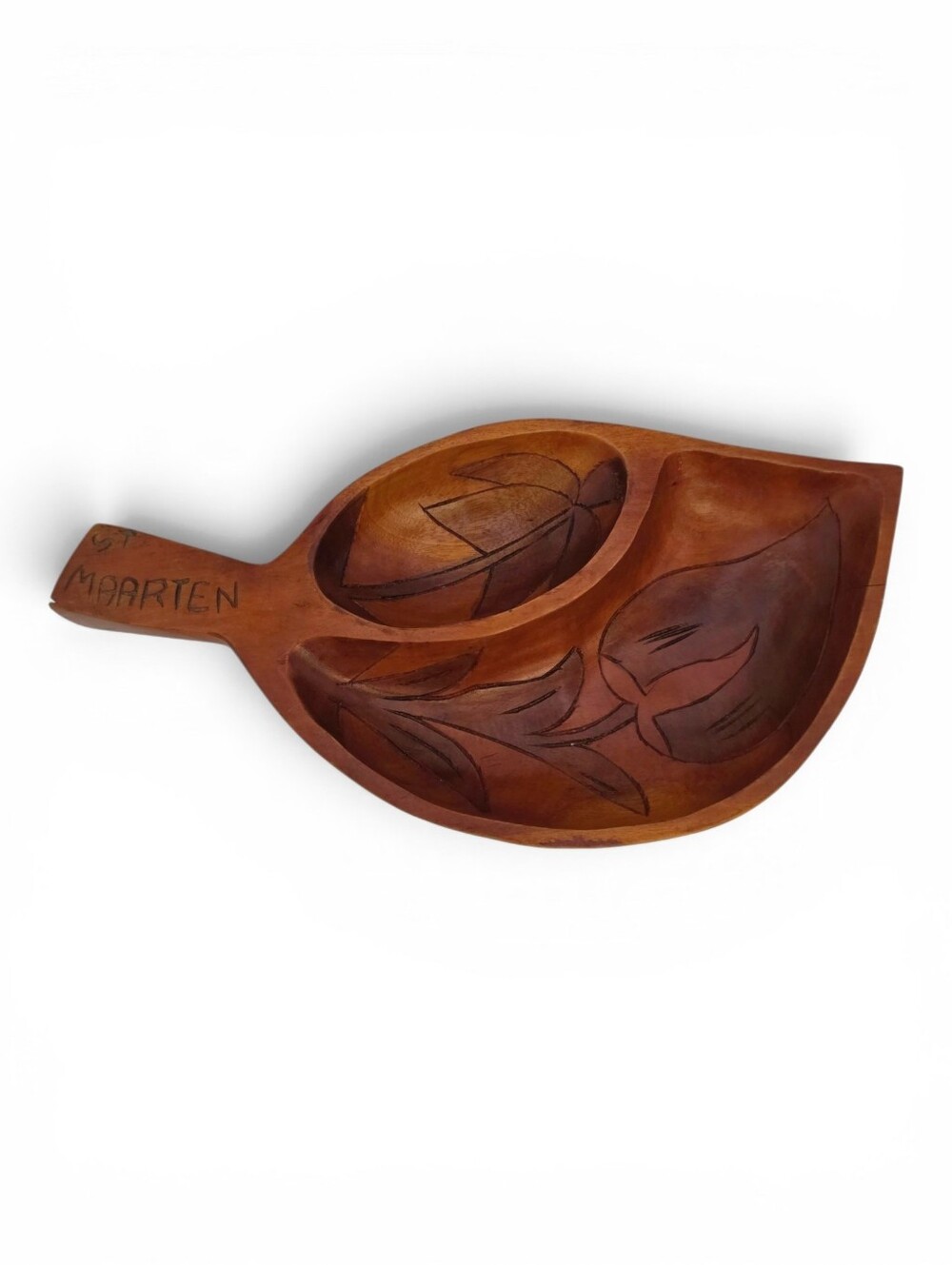 Vintage MCM Souvenir Monkey Pod Wood Serving Dish from St. Maarten